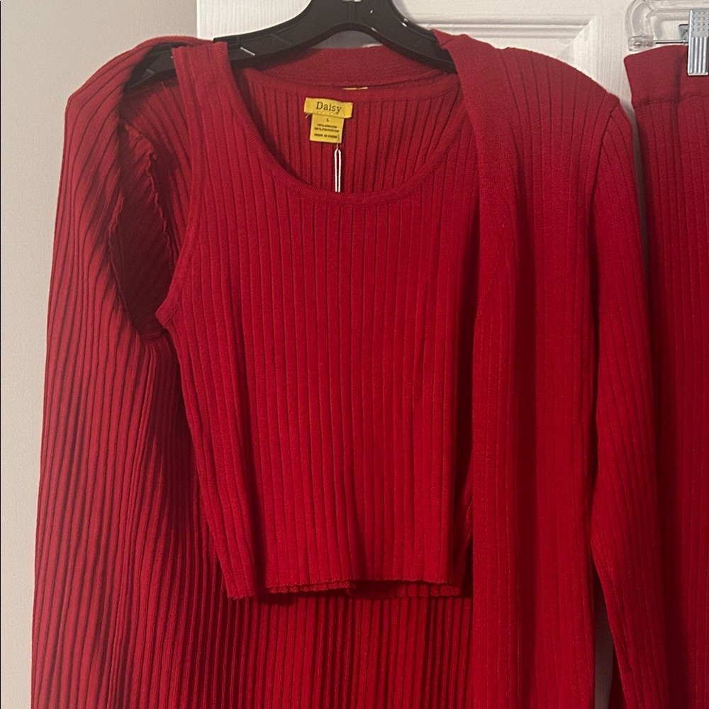 Daisy Red Ribbed Knit Ensemble - Picture 2 of 2